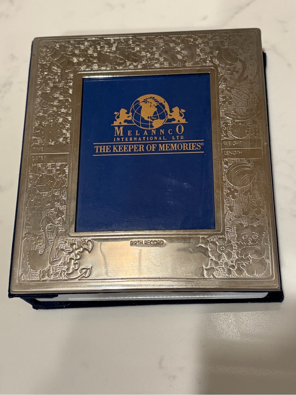 Vintage Melannco Blue and Silver 'The Keeper of Memories' Baby Photo Album 4x6